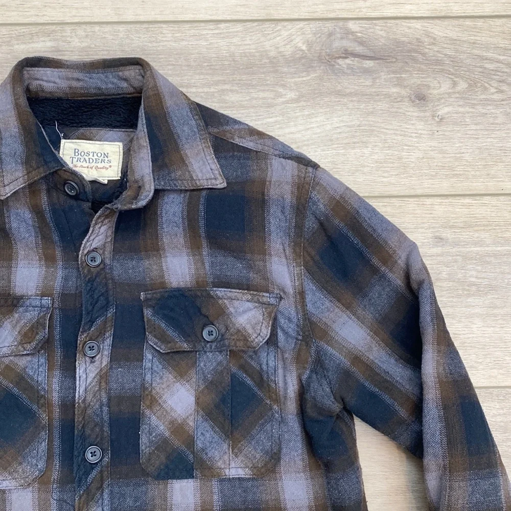 Boston‎ Traders Sherpa Plaid Flannel Shacket Shirt Jacket Grunge Casual Lined